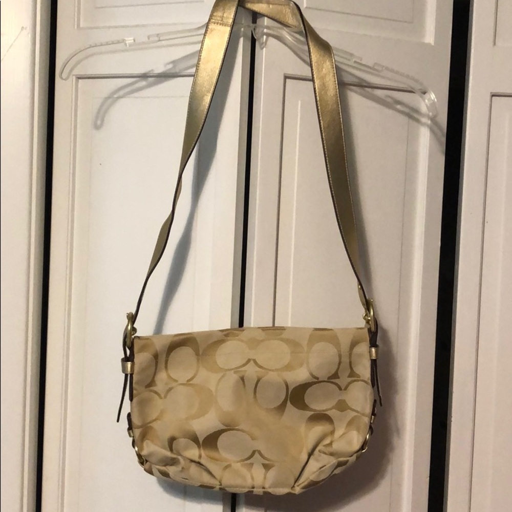 Coach adjustable strap tan and gold Purse